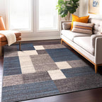 Rugshop Contemporary Blue Geometric Boxes Non-Slip Area Rug Non-Shedding by Rugshop