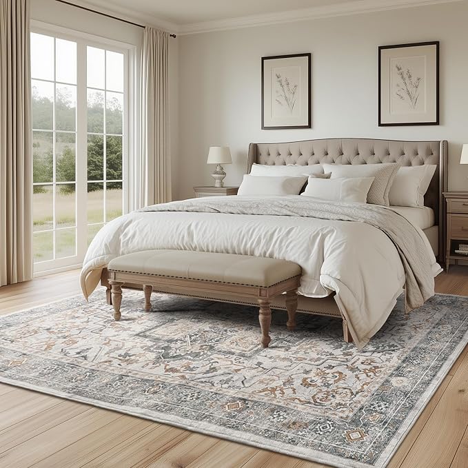 Large Farmhouse Area Rugs 9x12 for Living Room, Distressed Medallion Printed - Image 3