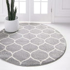 Rugs.com Lattice Frieze Collection Rug – 7' Round Light Gray Medium Rug Perfect by Rugscom