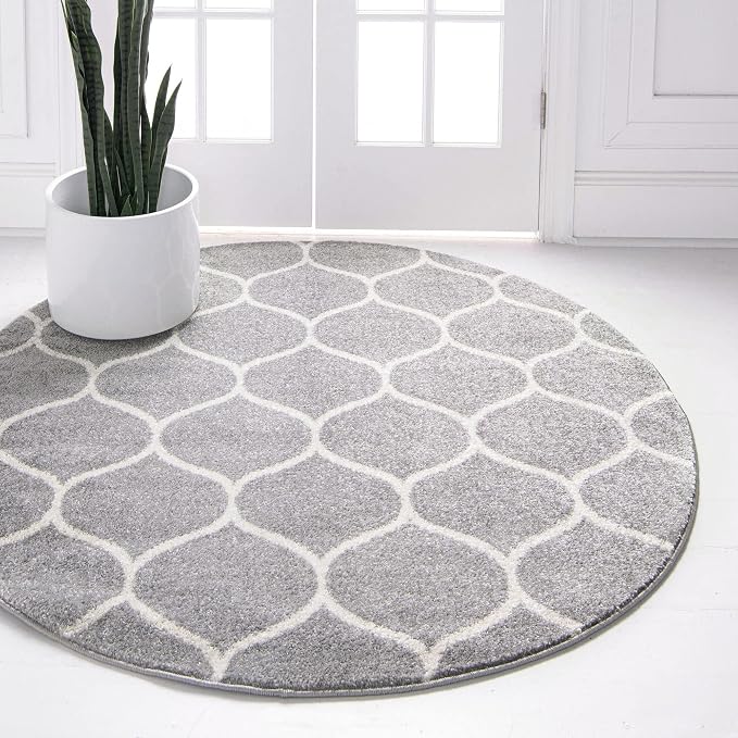 Rugs.com Lattice Frieze Collection Rug – 6' Round Light Gray Medium Rug Perfect by Rugscom