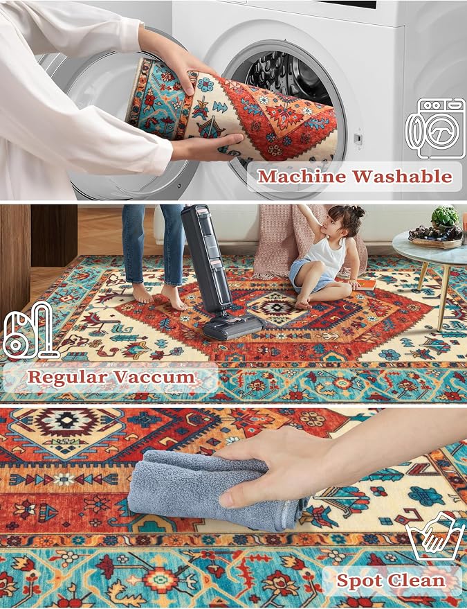SERISSA Boho Kitchen Runner Rug, 3x7 Washable Non-Slip Runner Rug - Image 3