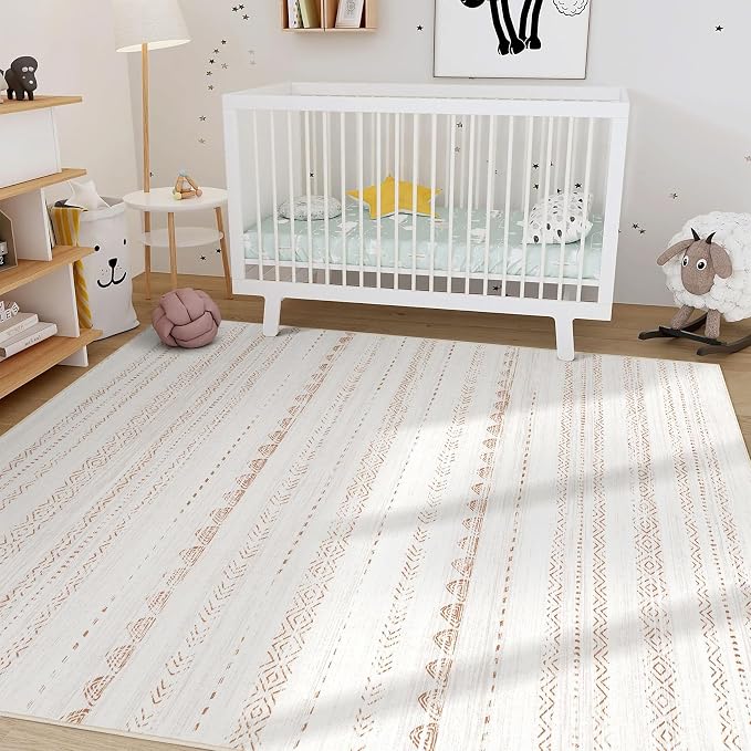 Nakagishi 5x8 Area Rug Living Room: Washable Boho Large Neutral Soft Farmhouse - Image 8