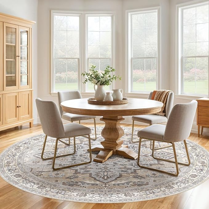 Round Rug Living Room Rugs: 8x8 Washable Boho Neutral Large Circle Soft Indoor - Image 5