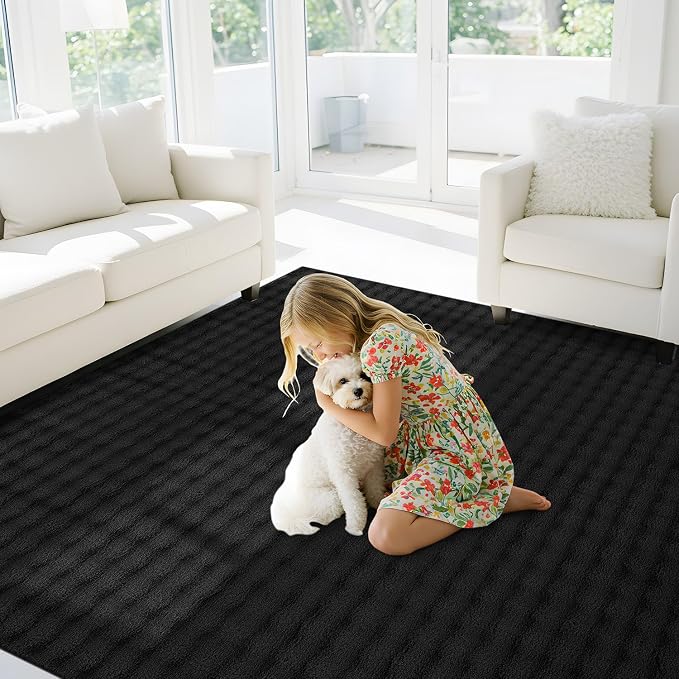CAMILSON Modern Black Non Slip Rug 5x7 Ultra Soft High Pile Area Rugs Non Skid - Image 4