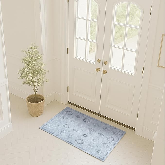 Turkish Rug. Washable Vintage Oriental Antique Inspired Traditional Doormat by FameRugs