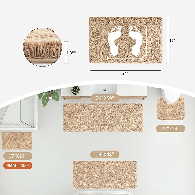 Small Bathroom Rug 17x24 Non Slip Beige Fluffy Bath Mat - Image 2