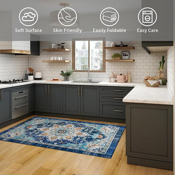 Easy-Going Boho Area Rug 3x5 Entryway Rug Washable Inside Door Mats - Image 4