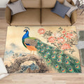 Peacock Peony Flower Area Rug 4x5-4x5 Rug, Classic Peacock Peony Rugs by STRELEC