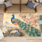 Peacock Peony Flower Area Rug 8x10-8x10 Rug, Classic Peacock Peony Rugs - Image 2