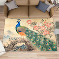 Peacock Peony Flower Area Rug 5x7-5x7 Rug, Classic Peacock Peony Rugs by STRELEC