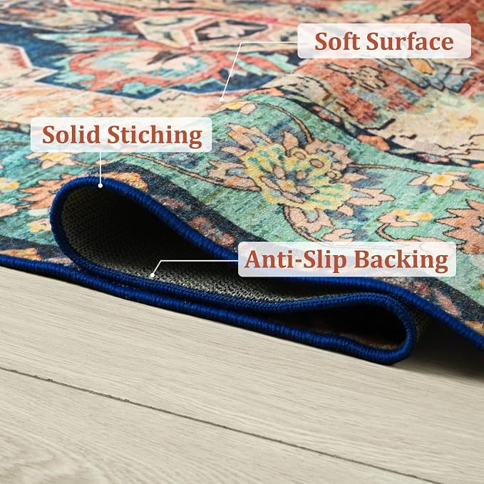 Large Area Rugs 8x10, Low Pile Washable Rugs, Soft Vintage Distressed Rugs - Image 7