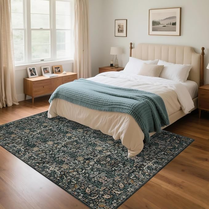 Washable Living Room Rug: 5x7 Boho Floral Soft Area Rug - Image 4