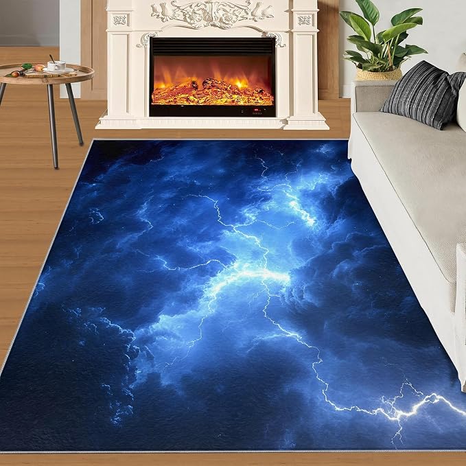 5x7 Dark Clouds Lightning Rugs for Bedroom - Image 2
