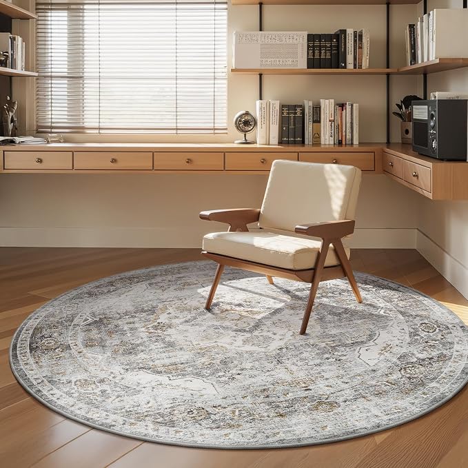 AMOAMI-6FT Round Rug-Rugs for Living Room-Vintage Soft Grey Rugs for - Image 4
