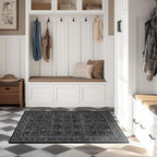 Vintage Charcoal 3x5 Entryway Rug Indoor Foyer, Neutral Earth Tone Dark Throw - Image 5