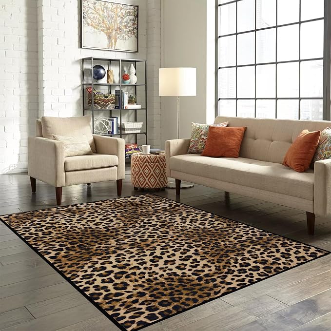 Leopard Rug 5x7 Washable Animal Print Rug Living Room Large Carpet Soft Non-Slip - Image 6