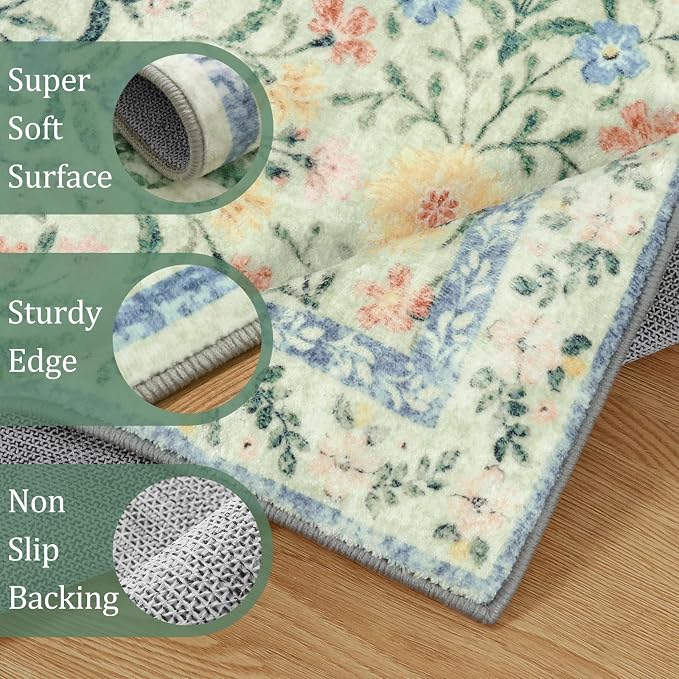 Morebes Washable Kitchen Runner Rug 2x6, Vintage Flower Soft Ultra-Thin Indoor - Image 4