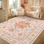 Area Rugs 4'x6' Washable Non-Slip, Floral Vintage Distress Print Pattern - Image 2