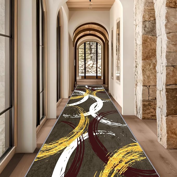 Gold White Red Circle Pattern Runner Rug, 1.3x7ft Washable Hallway Entrance Rugs - Image 4