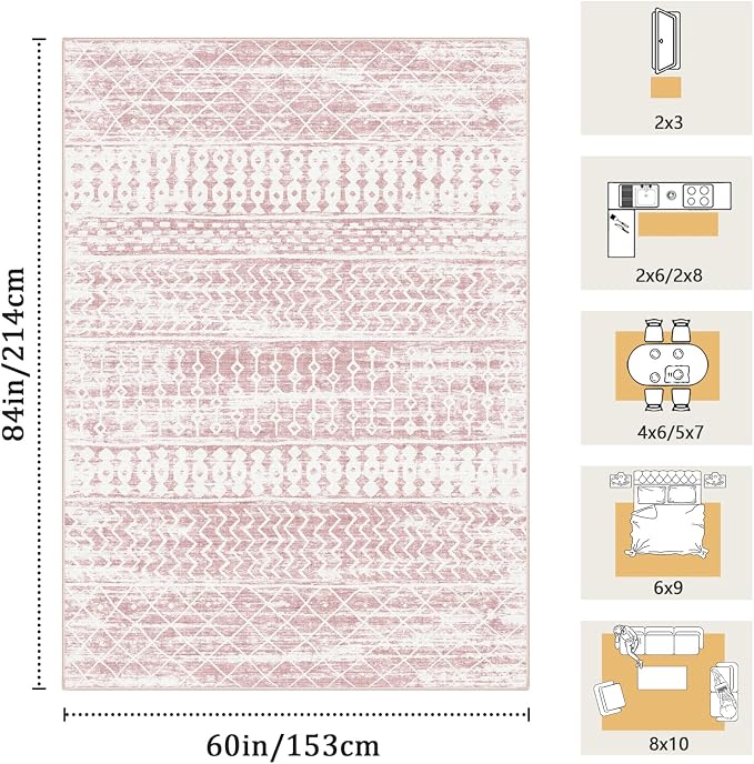 5x7 Machine Washable Area Rug for Living Room, Kids and Pets Friendly for - Image 2