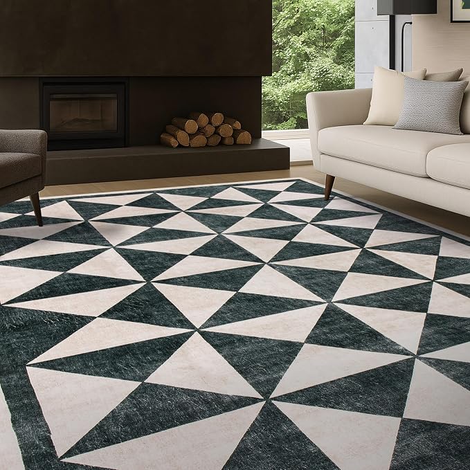 Rugshop Geometric Diamond Washable Non Slip Area Rug 5' x 7' Cream by Rugshop