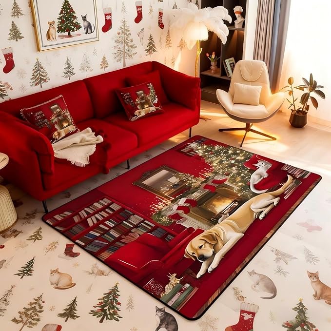 Merry Christmas Area Rug 3x5 Puppy Christmas Tree Rugs by Erosebridal