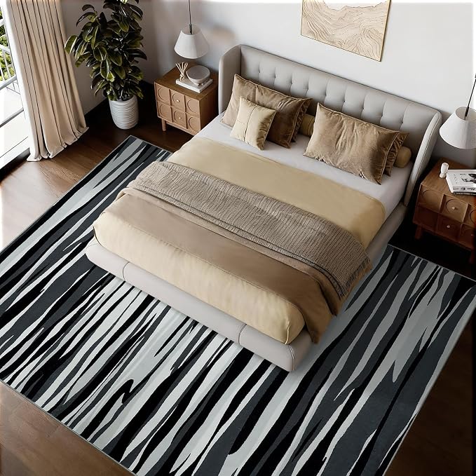 YIHOUSE 6×9 Ft Area Rugs for Living Room: Modern Abstract Black Grey and White - Image 4