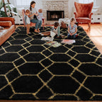 ONASAR 7x9 Area Rugs for Living Room Bedroom, Washable Large Boho Fluffy Black - Image 4