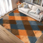 Checkered Geometric Rug, Washable 5x8 Rug - Image 2