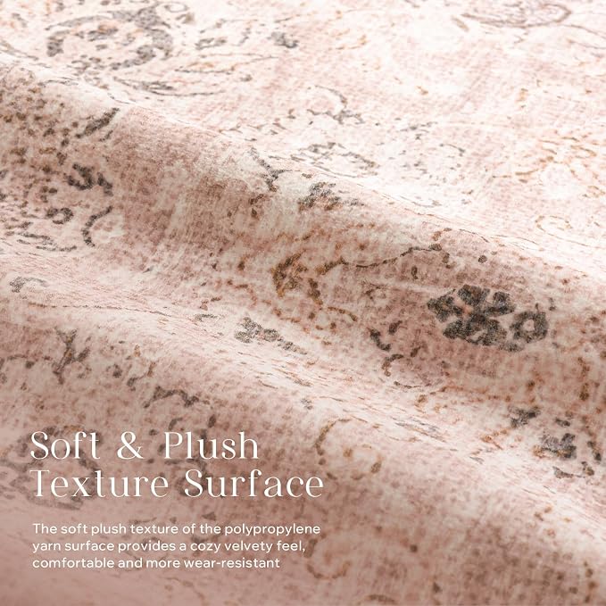 Phantoscope Washable Area Rug 5'x7' Non-Slip, Vintage Neutral Rugs - Image 3