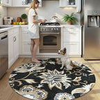 Lahome Floral Black Round Area Rug - 5Ft Washable Ultra-Thin Soft Bedroom Rug - Image 2