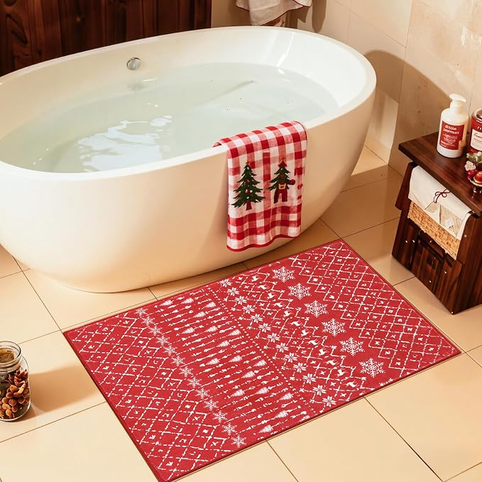 Lahome Christmas Door Mat 2x3 Red Entryway Rug Small Washable Area Rugs - Image 4