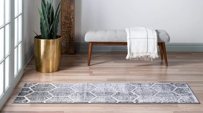 Rugs.com Lattice Trellis Collection Rug – 10 Ft Runner Gray Low-Pile Rug Perfect - Image 5