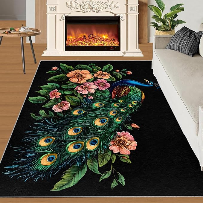 Peacock Peony Rugs for Bedroom - Image 3