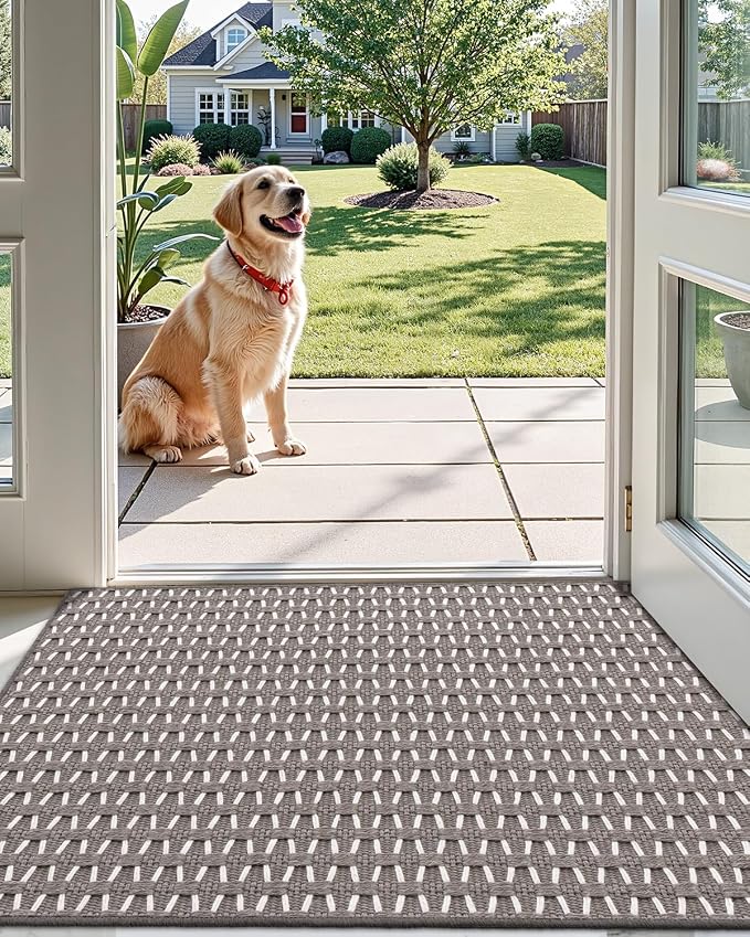 LUMI Handwoven Indoor Door Mat 32"x47", Non-Slip Low Profile Checkered Inside - Image 7