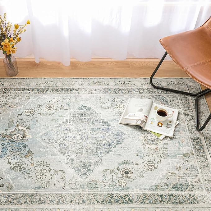 Phantoscope Washable Area Rug 6'x9' Non-Slip, Vintage Neutral Rugs - Image 6