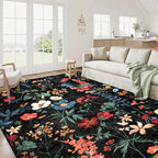 Black Area Rug 6x9 Floral Washable Living Room Kitchen Boho Carpet Non Slip Low - Image 7