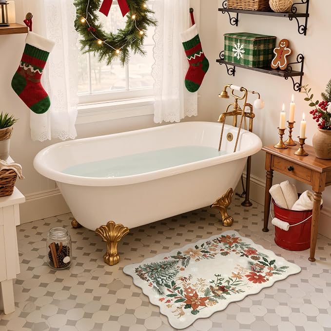 Lahome Floral Christmas Rug, 2x4 Washable Christmas Kitchen Rugs Indoor - Image 3