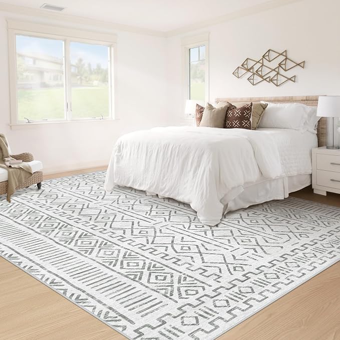 5x7 Area Rug Living Room: Washable Boho Geometric Moroccan Rug Neutral Modern - Image 5