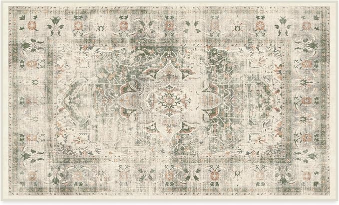 RUGGABLE Washable Vintage Area Rug – Sarrah Sage 3x5, Stain-Resistant, Non-Slip by RUGGABLE