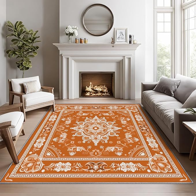 Mandala Rugs for Living Room -Vintage Floral Rug, 5x6 ft, Boho Medallion by Phtbz