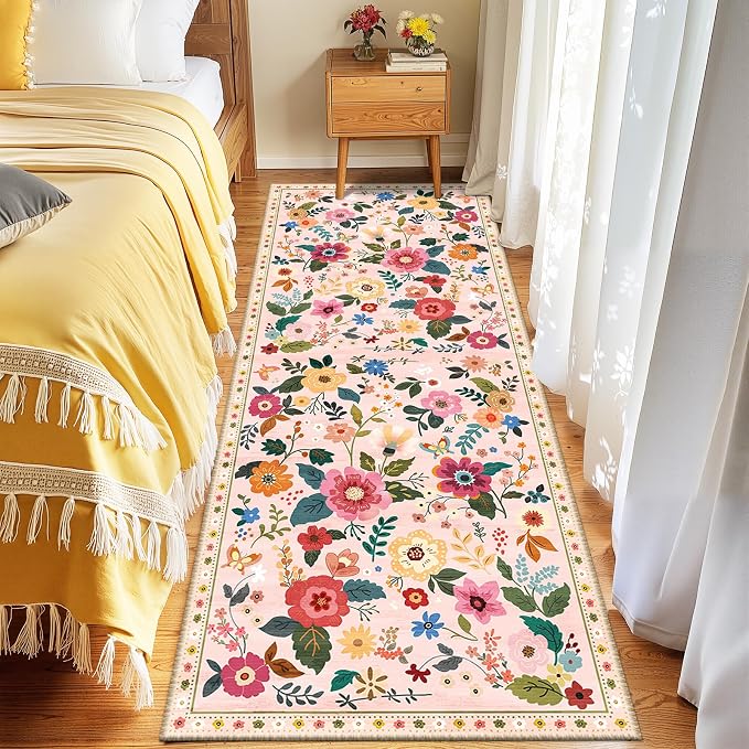Floral 2x10 Area Rug Machine Washable Soft Print Boho Carpet Non Slip Doormat - Image 6