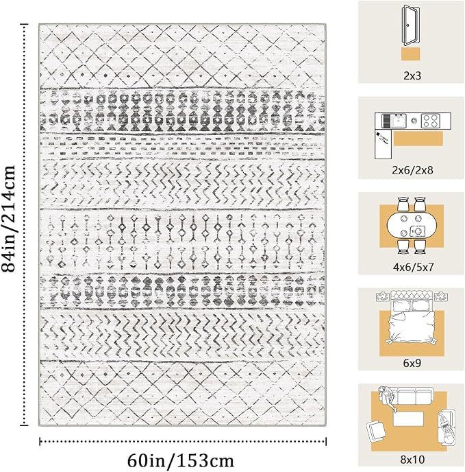 5x7 Machine Washable Area Rug for Living Room, Kids and Pets Friendly for - Image 2