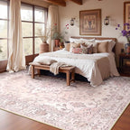 Area Rugs 10'x14' Washable Non-Slip, Floral Vintage Distress Print Pattern - Image 2
