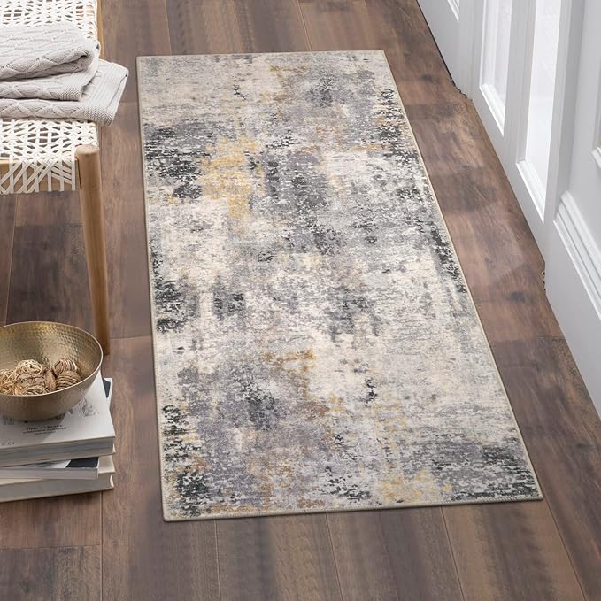 Lahome Modern Abstract Gray Bathroom Runner Rug, 2x4.3 Washable Laundry Room by Lahome