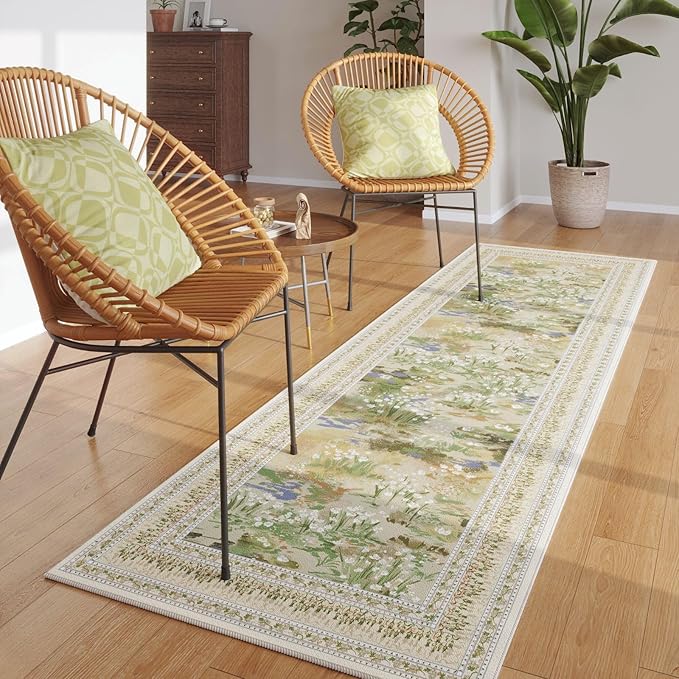 Rugcomf 2x6 Runner Rug Impressionist-Style Vintage Kitchen Rugs Non Slip - Image 2