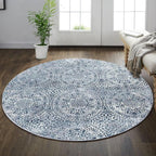 vivorug Round Rug 5ft Vintage-Inspired Round Area Rug Non-Slip Indoor Carpet by vivorug
