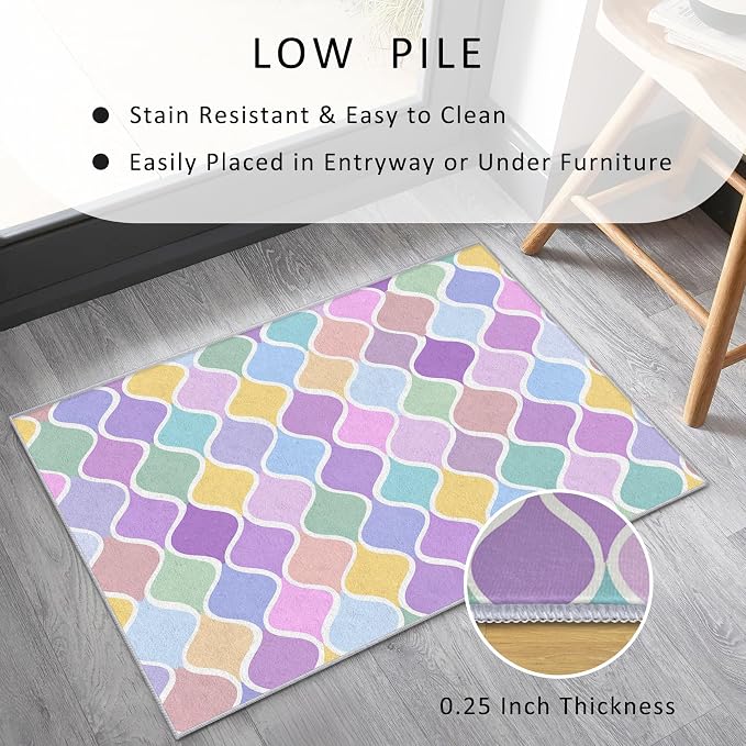 Washable 3x4 Abstract Wave Rug Living Room, Modern Geometric Colorful Design - Image 5