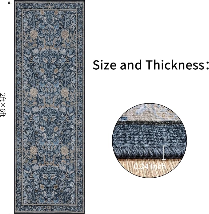 Washable Runner Rug 2x6: Vintage Boho Floral Carpet Runners - Image 2