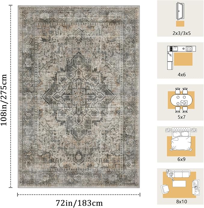 6x9 Machine Washable Area Rug for Living Room, Kids and Pets Friendly for - Image 2